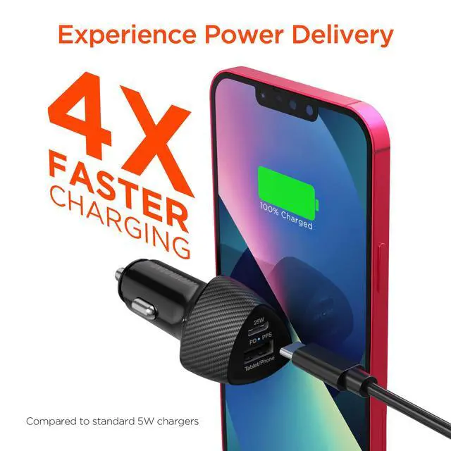 Alt view image 5 of 7 - HyperGear SpeedBoost 25W USB-C PD + 12W USB Fast Car Charger with PPS