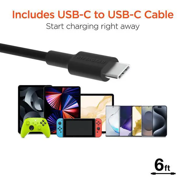 Alt view image 7 of 7 - HyperGear SpeedBoost 25W USB-C PD + 12W USB Fast Wall Charger with PPS and 6ft USB-C Cable