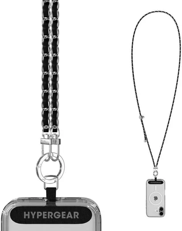 Main image of HyperGear TECHcessories Silver Chain with Black Vegan Leather Universal Crossbody Phone Strap