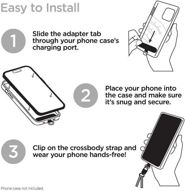 Alt view image 4 of 7 - HyperGear TECHcessories Silver Chain with Black Vegan Leather Universal Crossbody Phone Strap
