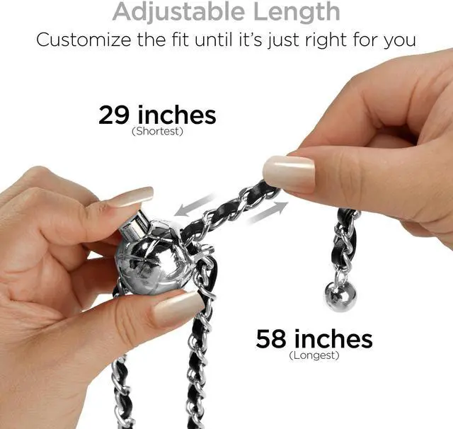 Alt view image 5 of 7 - HyperGear TECHcessories Silver Chain with Black Vegan Leather Universal Crossbody Phone Strap