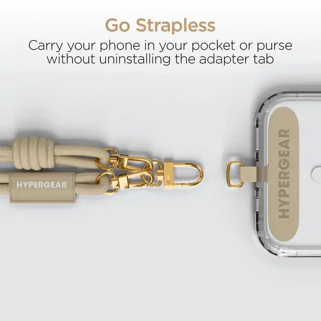 Alt view image 6 of 6 - HyperGear TECHcessories Sand Rope with Gold Accents Universal Crossbody Phone Strap