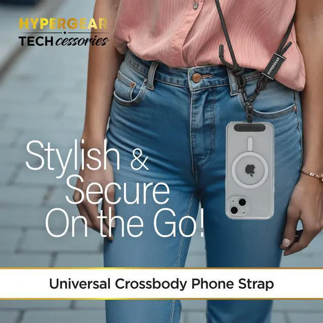 Alt view image 2 of 7 - HyperGear TECHcessories Black Braided Rope Universal Crossbody Phone Strap