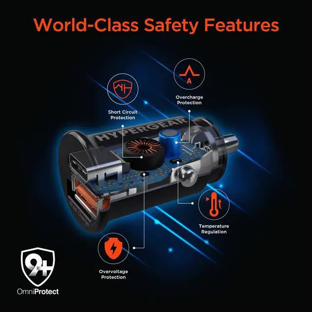 Alt view image 5 of 7 - HyperGear Mini 20W USB-C PD + 18W USB Fast Car Charger Black