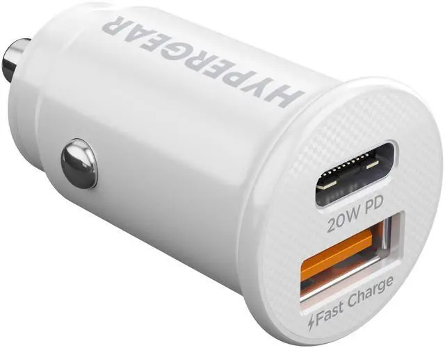 Main image of HyperGear Mini 20W USB-C PD + 18W USB Fast Car Charger White