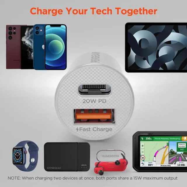 Alt view image 3 of 7 - HyperGear Mini 20W USB-C PD + 18W USB Fast Car Charger White
