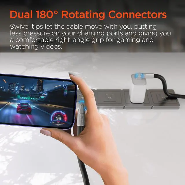 Alt view image 3 of 7 - HyperGear Chunky180° 100W USB-C to USB-C Rugged Fast Charge Cable 12ft Black