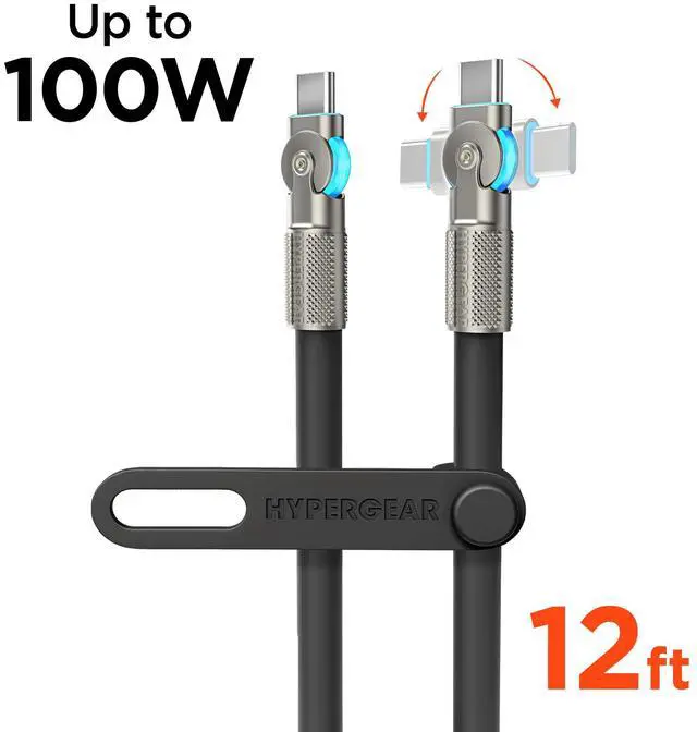 Main image of HyperGear Chunky180° 100W USB-C to USB-C Rugged Fast Charge Cable 12ft Black