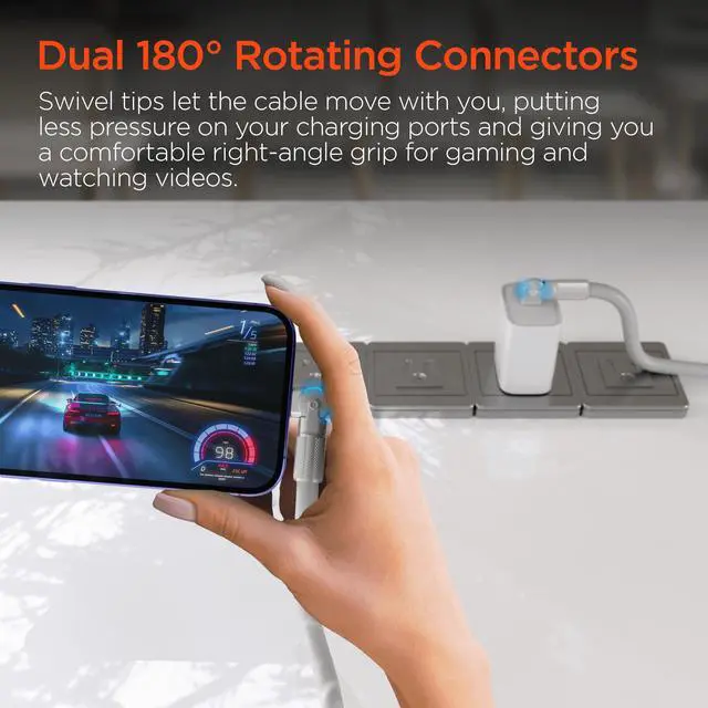 Alt view image 3 of 7 - HyperGear Chunky180° 100W USB-C to USB-C Rugged Fast Charge Cable 12ft White