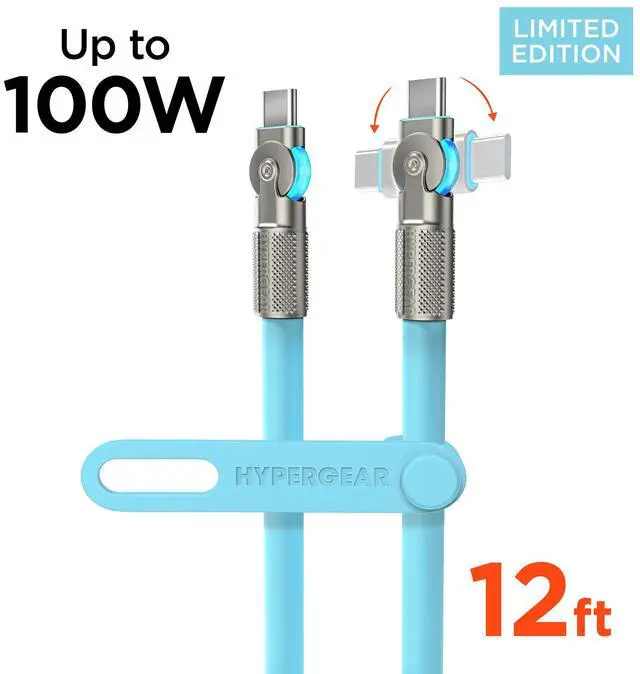 Main image of HyperGear Chunky180° 100W USB-C to USB-C Rugged Fast Charge Cable 12ft Blue