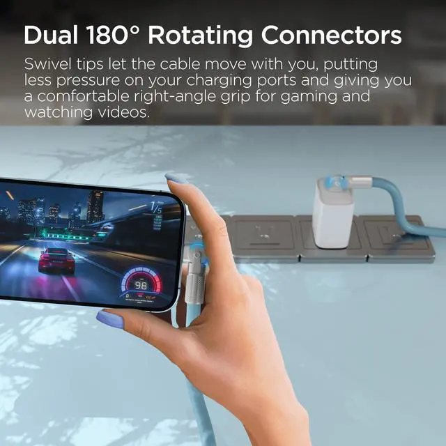 Alt view image 7 of 8 - HyperGear Chunky180° 100W USB-C to USB-C Rugged Fast Charge Cable 12ft Blue