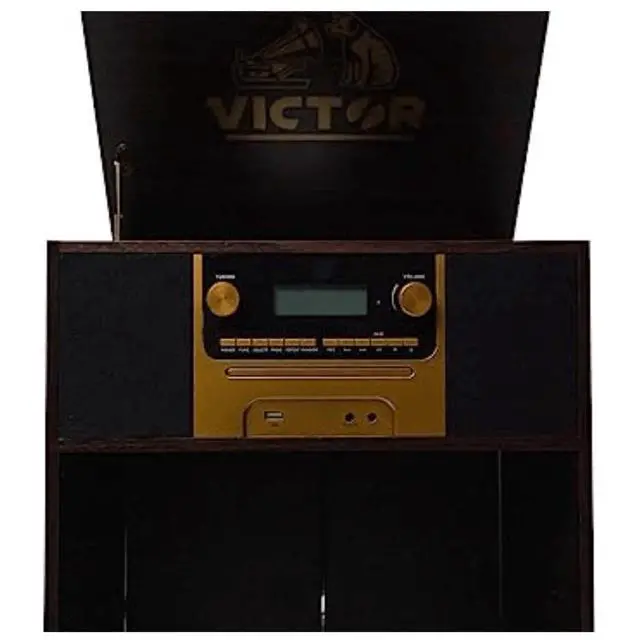 Alt view image 3 of 6 - Victor Boyleston 7-in-1 3-Speed Turntable Music Center Espresso - Refurbished