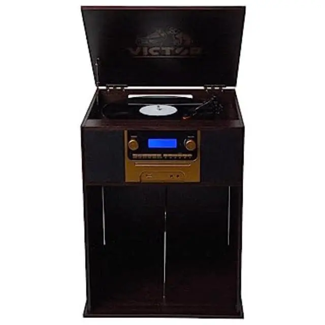 Alt view image 2 of 6 - Victor Boyleston 7-in-1 3-Speed Turntable Music Center Espresso - Refurbished