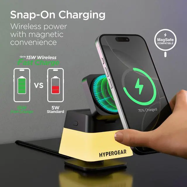 Alt view image 2 of 7 - HyperGear PowerFold Cube RGB 3-in-1 Wireless Charging Stand
