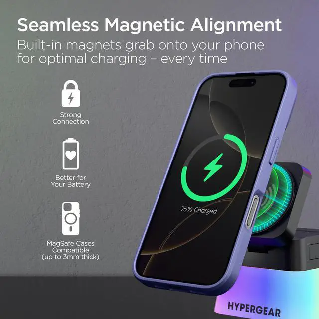 Alt view image 3 of 7 - HyperGear PowerFold Cube RGB 3-in-1 Wireless Charging Stand
