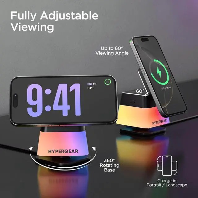 Alt view image 5 of 7 - HyperGear PowerFold Cube RGB 3-in-1 Wireless Charging Stand