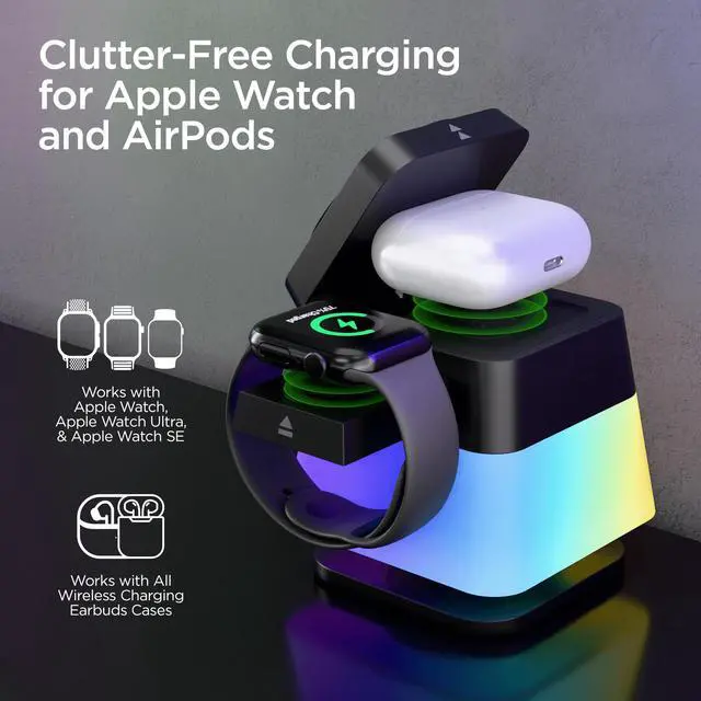 Alt view image 4 of 7 - HyperGear PowerFold Cube RGB 3-in-1 Wireless Charging Stand