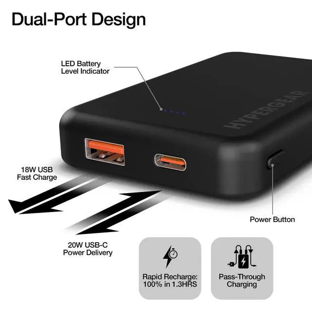 Alt view image 3 of 7 - HyperGear 5000mAh PD20W Dual-Port PowerPack