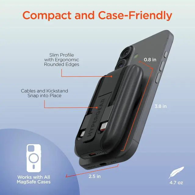 Alt view image 2 of 7 - HyperGear Mag Grip Go 5000mAh Wireless Power Bank - Black