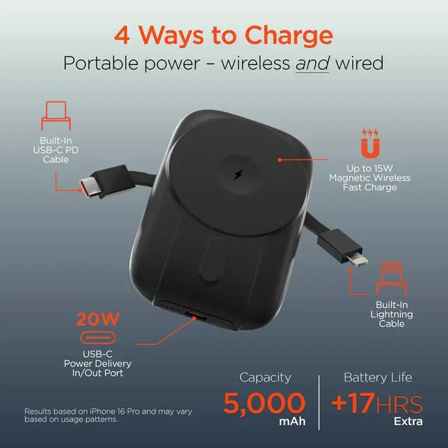 Alt view image 4 of 7 - HyperGear Mag Grip Go 5000mAh Wireless Power Bank - Black