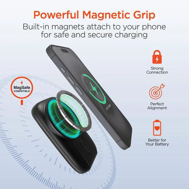 Alt view image 5 of 7 - HyperGear Mag Grip Go 5000mAh Wireless Power Bank - Black
