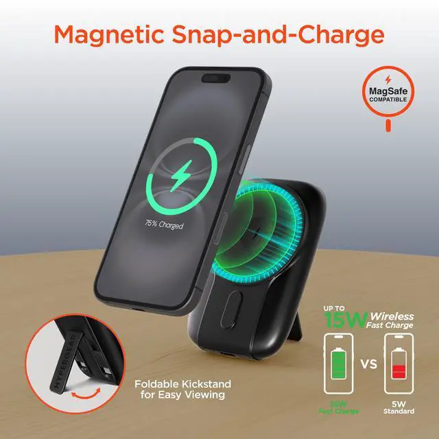 Alt view image 3 of 7 - HyperGear Mag Grip Go 5000mAh Wireless Power Bank - Black