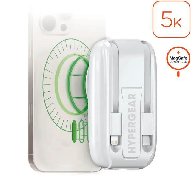 Main image of HyperGear Mag Grip Go 5000mAh Wireless Power Bank - White