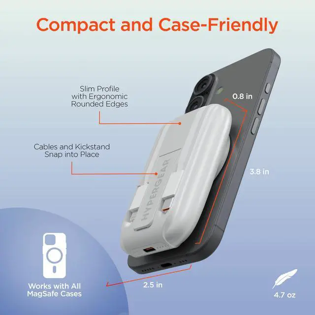 Alt view image 5 of 7 - HyperGear Mag Grip Go 5000mAh Wireless Power Bank - White