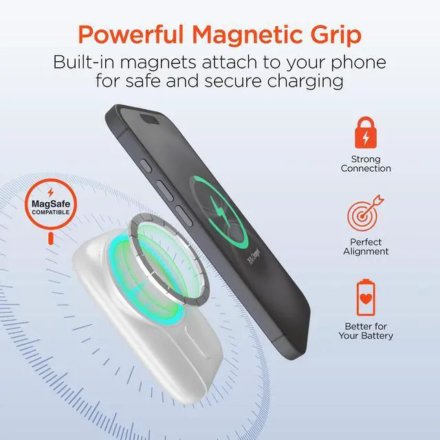 Alt view image 4 of 7 - HyperGear Mag Grip Go 5000mAh Wireless Power Bank - White