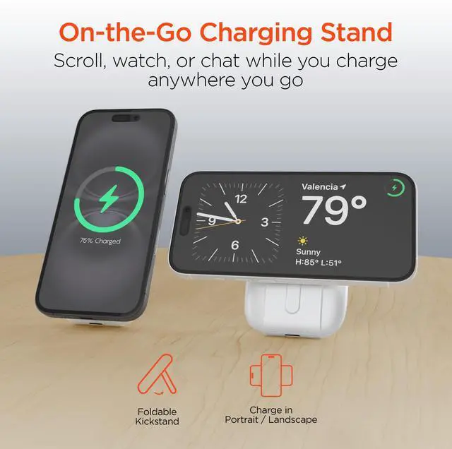 Alt view image 2 of 7 - HyperGear Mag Grip Go 5000mAh Wireless Power Bank - White