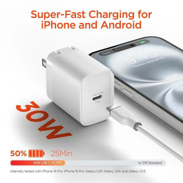 Alt view image 3 of 7 - HyperGear 30W USB-C PD Fast Wall Charger with PPS