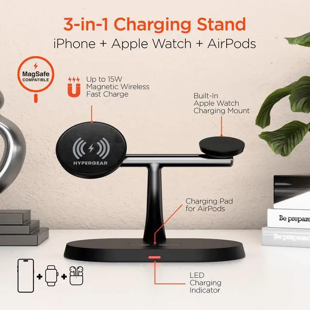 Alt view image 2 of 7 - HyperGear MaxCharge Pro 3-in-1 Magsafe Charging Stand