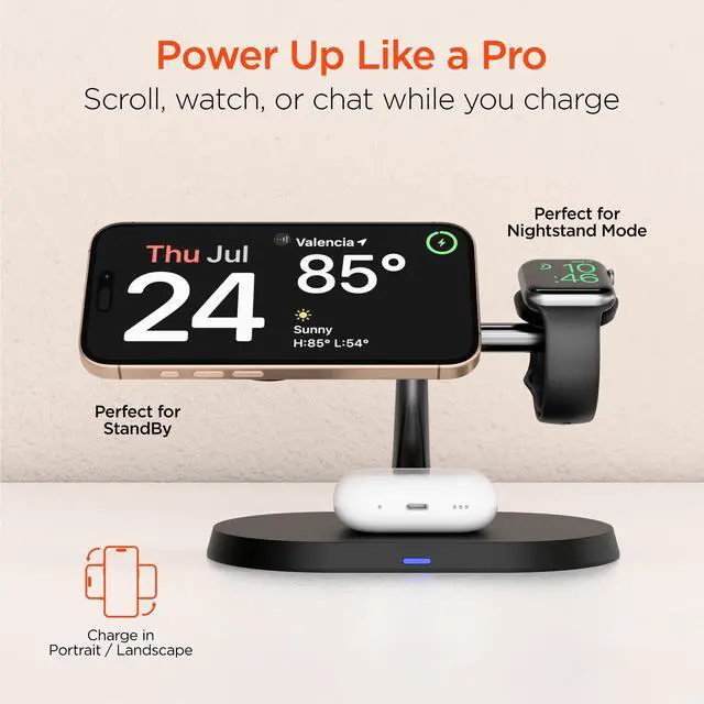 Alt view image 7 of 7 - HyperGear MaxCharge Pro 3-in-1 Magsafe Charging Stand