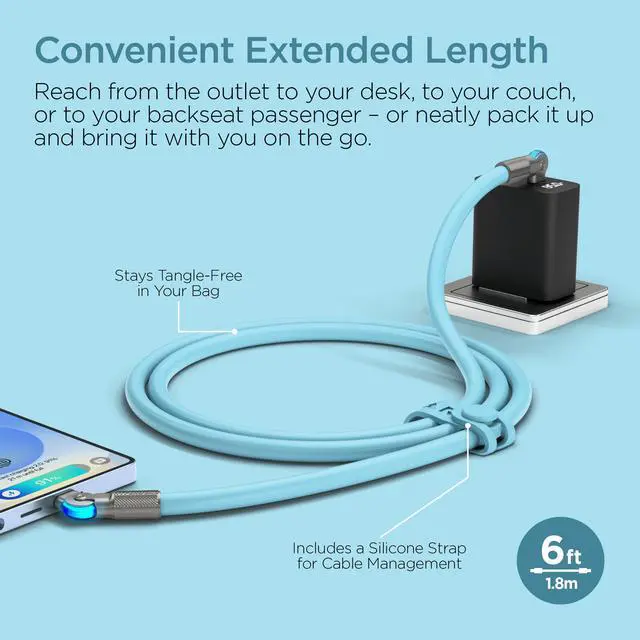 Alt view image 7 of 7 - HyperGear Chunky180° 100W USB-C to USB-C Rugged Fast Charge Cable 6ft