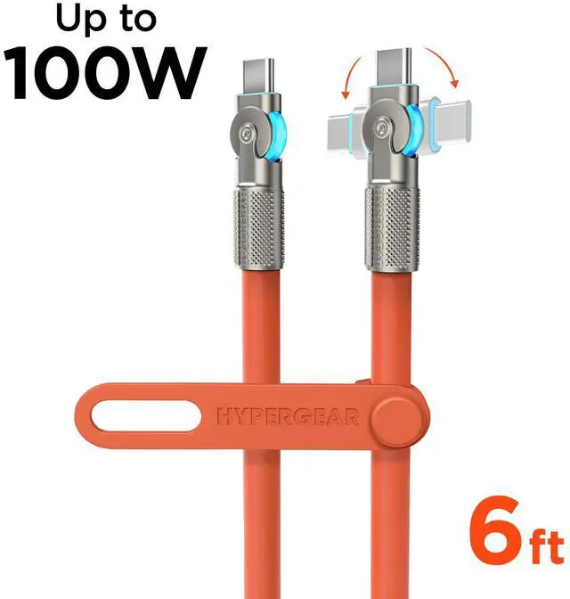 Main image of HyperGear Chunky180° 100W USB-C to USB-C Rugged Fast Charge Cable 6ft Orange