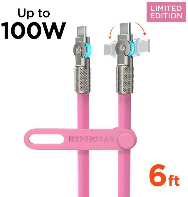 Main image of HyperGear Chunky180° 100W USB-C to USB-C Rugged Fast Charge Cable 6ft Pink