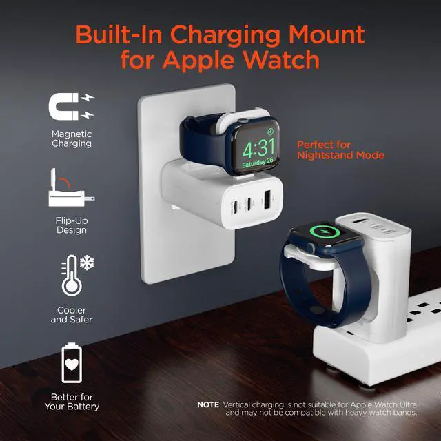 Alt view image 3 of 7 - HyperGear SpeedBoost 43W 3-Port Fast Phone and Watch Wall Charger