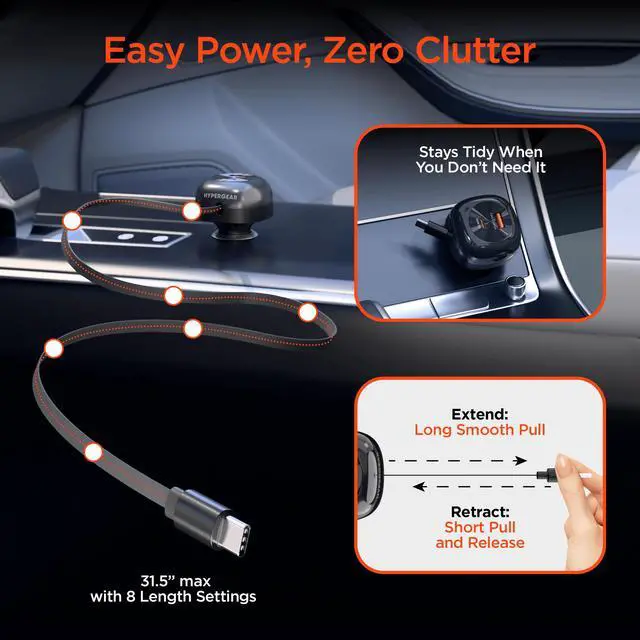 Alt view image 4 of 7 - HyperGear SpeedBoost 60W Retractable Car Charger
