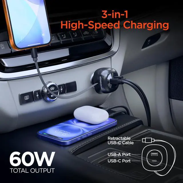 Alt view image 2 of 7 - HyperGear SpeedBoost 60W Retractable Car Charger