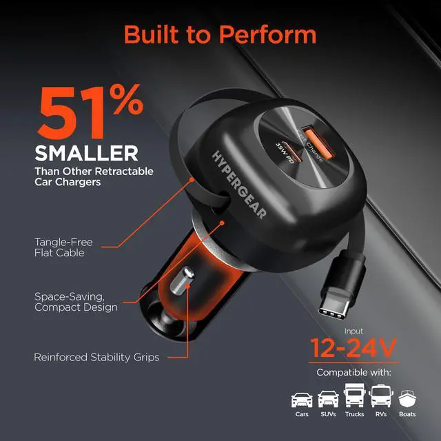 Alt view image 7 of 7 - HyperGear SpeedBoost 60W Retractable Car Charger