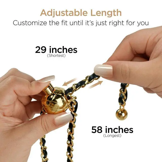 Alt view image 6 of 7 - HyperGear TECHcessories Gold Chain with Black Vegan Leather Universal Crossbody Phone Strap