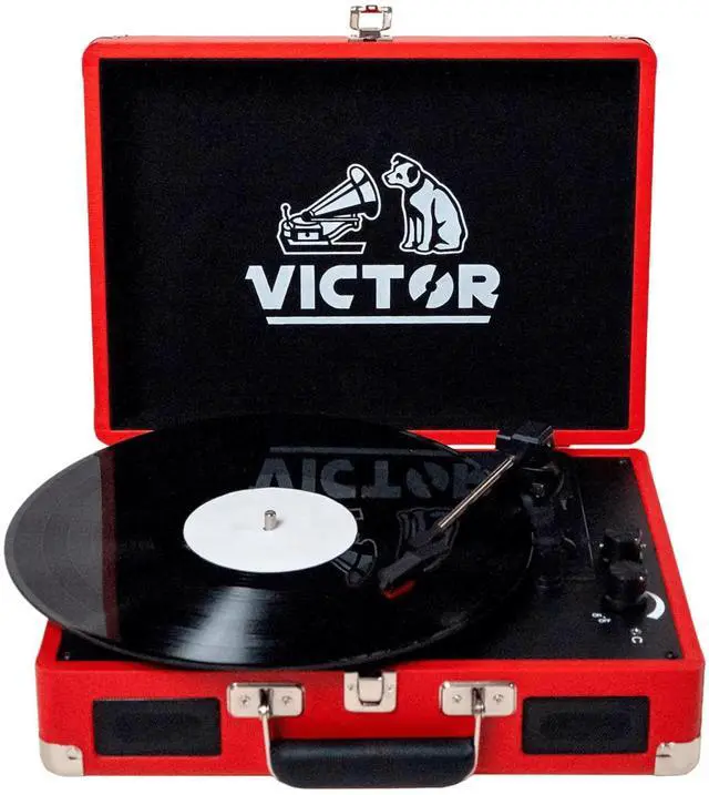 Alt view image 3 of 7 - Victor Metro Dual Bluetooth Suitcase 3-Speed Turntable - Red