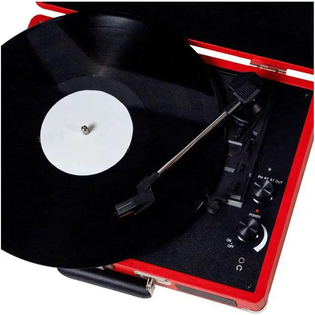Alt view image 5 of 7 - Victor Metro Dual Bluetooth Suitcase 3-Speed Turntable - Red