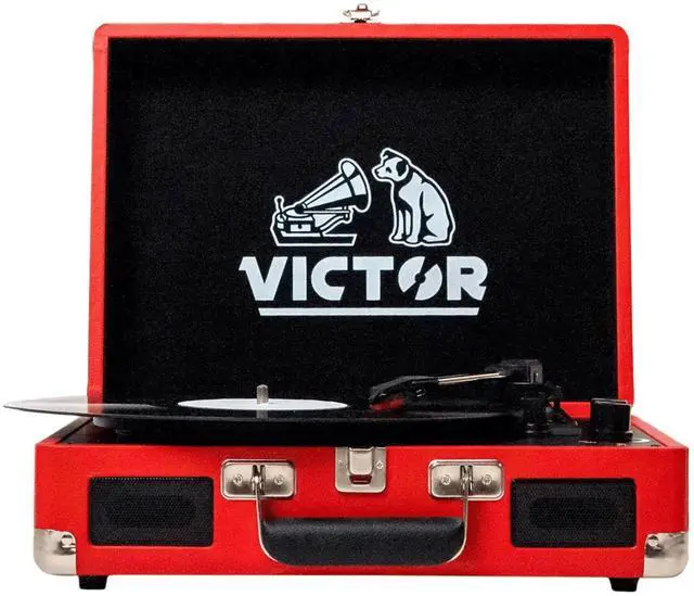 Main image of Victor Metro Dual Bluetooth Suitcase 3-Speed Turntable - Red