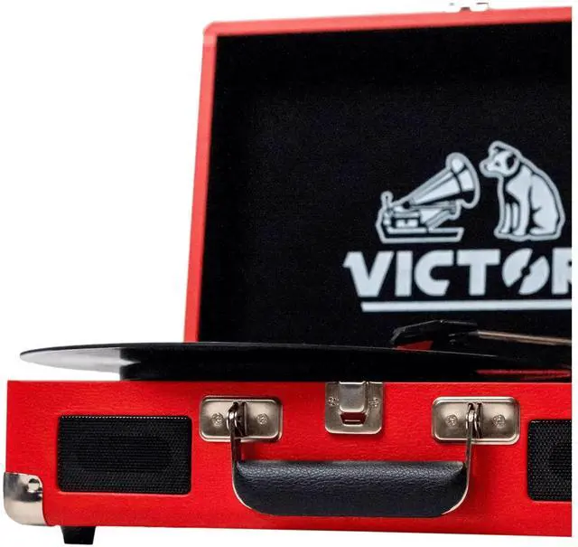 Alt view image 6 of 7 - Victor Metro Dual Bluetooth Suitcase 3-Speed Turntable - Red