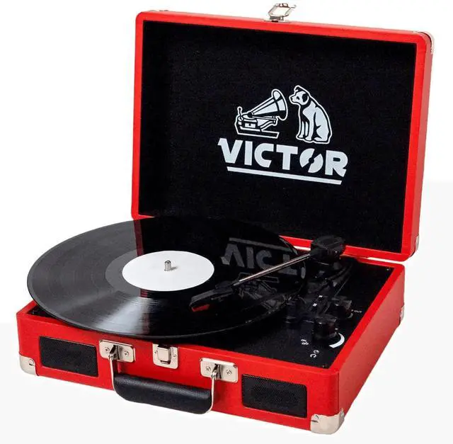 Alt view image 2 of 7 - Victor Metro Dual Bluetooth Suitcase 3-Speed Turntable - Red