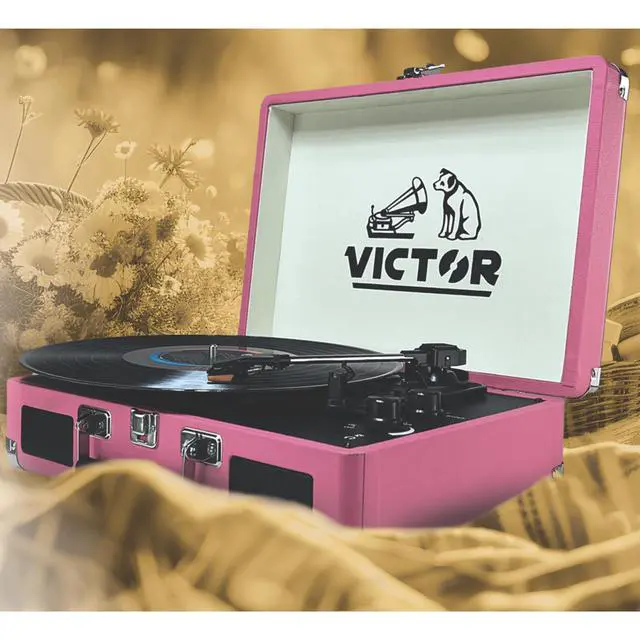Alt view image 2 of 3 - Victor Metro Dual Bluetooth Suitcase 3-Speed Turntable - Pink