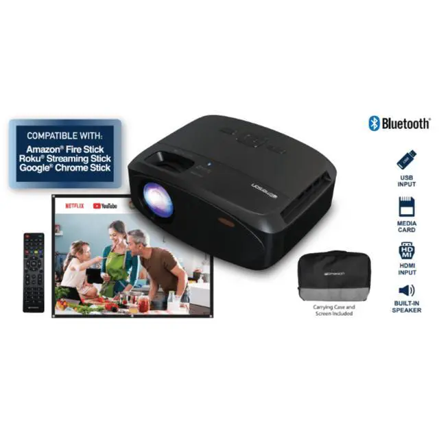 Alt view image 2 of 7 - Emerson 210" Home Theater LCD Projector Combo with Screen and Carry Case