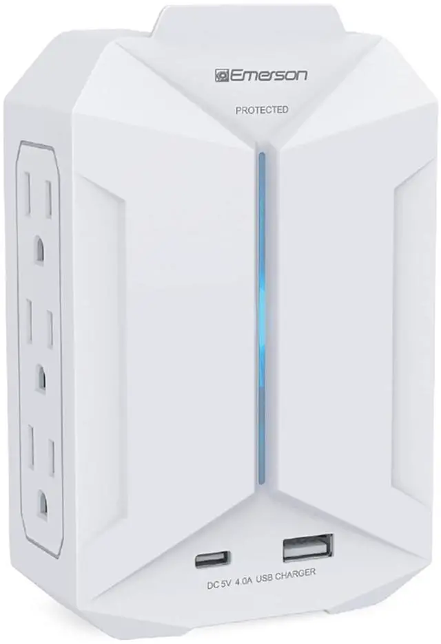 Main image of Emerson 6-Outlet + USB Wall Charger with Surge Protection and LED Lighting