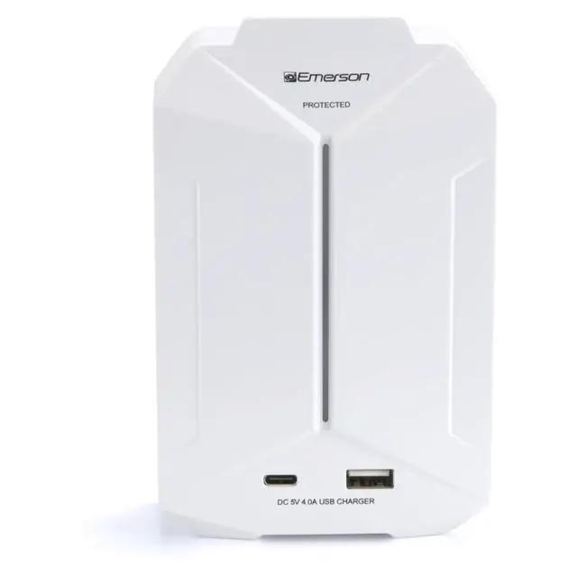 Alt view image 2 of 7 - Emerson 6-Outlet + USB Wall Charger with Surge Protection and LED Lighting